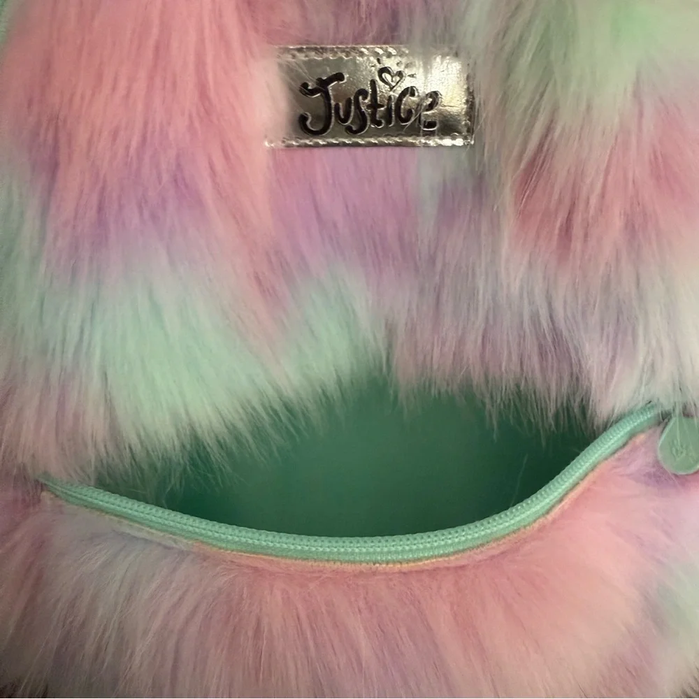 NWOT Justice Furry Unicorn Mini Backpack with Adjustable Straps